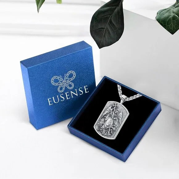 Saint Necklace Sterling Silver 925 Protection Jewelry for Men Women Patron St Me